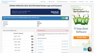 
                            10. EDIMAX WIRELESS ADSL ROUTER Default Router Login and ...