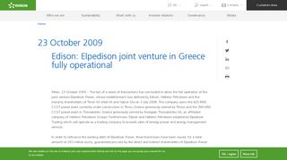 
                            13. Edison: Elpedison joint venture in Greece fully operational | Edison