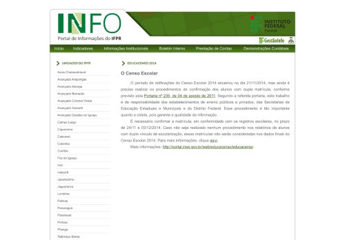 
                            5. EDUCACENSO 2014 - Início - IFPR