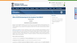 
                            7. Education : Offer of ICCR Scholarship under General Scholarship ...