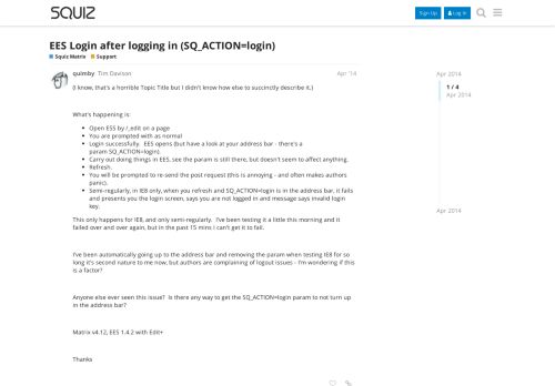 
                            5. EES Login after logging in (SQ_ACTION=login) - Support - Squiz Forums