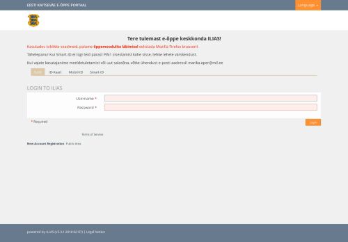 
                            11. EESTI KAITSEVÄE E-ÕPPE PORTAAL - ILIAS Login Page