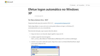 
                            1. Efetue logon automático no Windows XP - TechNet - Microsoft