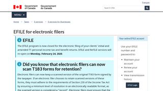 
                            8. EFILE for electronic filers - Canada.ca