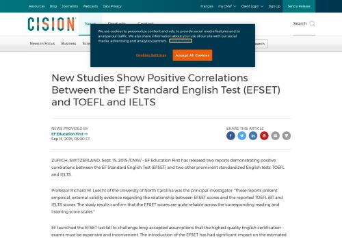 
                            7. (EFSET) and TOEFL and IELTS - Canada Newswire