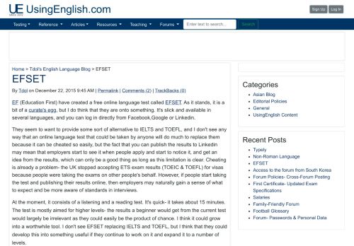 
                            8. EFSET - Tdol's English Language Blog - UsingEnglish.com