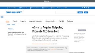 
                            12. eGym to Acquire Netpulse, Promote CEO John Ford | Club Industry