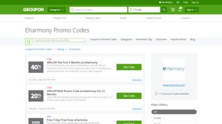 
                            10. eHarmony Coupons, Promo Codes & Deals 2019 - Groupon