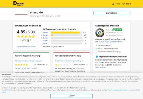 
                            2. ehaso.de Bewertungen & Erfahrungen | Trusted Shops