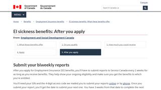 
                            1. EI Sickness Benefit - After you've applied - Canada.ca