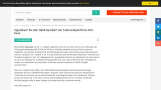 
                            12. Eigelsbach forciert OEM-Geschäft der Telematikplattform NIC-base ...