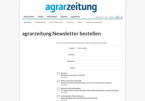 
                            13. Eilmeldungen und Newsletter der agrarzeitung bestellen