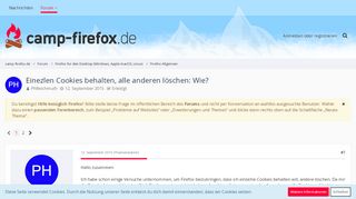 
                            4. Einezlen Cookies behalten, alle anderen löschen: Wie? - Camp Firefox