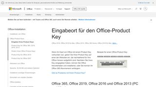 
                            3. Eingabeort für den Office-Product Key - Office-Support