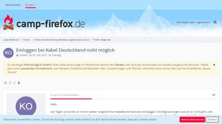 
                            8. Einloggen bei Kabel Deutschland nicht möglich - Camp Firefox