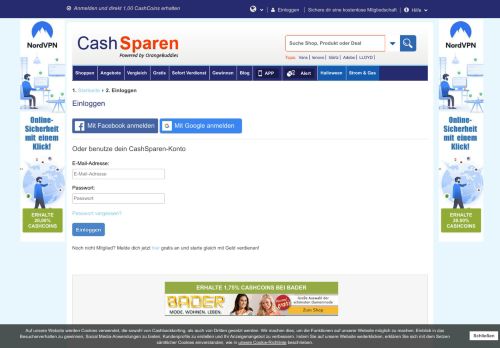 
                            1. Einloggen - CashSparen.de