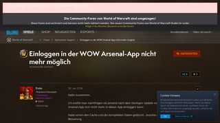 
                            8. Einloggen in der WOW Arsenal-App nicht mehr möglich - World of ...