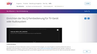 
                            8. Einrichten der Sky Q Fernbedienung für TV-Gerät oder Audiosystem ...