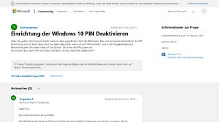 
                            3. Einrichtung der Windows 10 PIN Deaktivieren - Microsoft Community