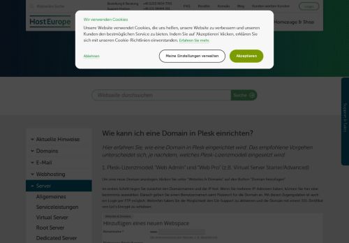 
                            6. Einrichtung einer Domain/eines Hostings in Plesk - Host Europe