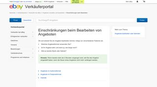 
                            8. Einschränkungen beim Bearbeiten | eBay Verkäuferportal