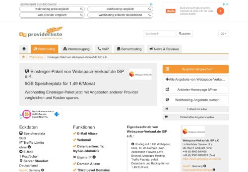 
                            10. Einsteiger-Paket von Webspace-Verkauf.de ISP e.K., EUR 1,11/Monat ...