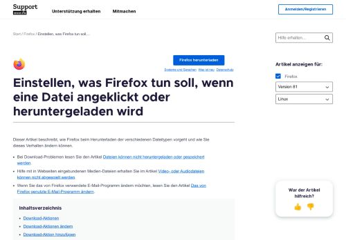 
                            4. Einstellen, was Firefox tun soll, wenn eine Datei angeklickt oder ...