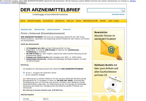 
                            10. Einzelnutzer-Abonnement - der arzneimittelbrief