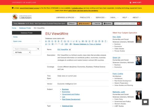 
                            13. EIU ViewsWire - DB Finder | UMD Libraries