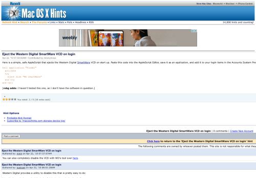 
                            11. Eject the Western Digital SmartWare VCD on login - Mac OS X Hints