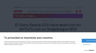 
                            10. El Sony Xperia XZ4 hace aparición en AnTuTu con un Snapdragon 855