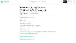 
                            4. Elder Hash,Sign up for free 150GH/s,2018.2.11 payment — ...