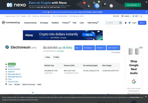 
                            8. Electroneum (ETN) price, charts, market cap, and other metrics ...