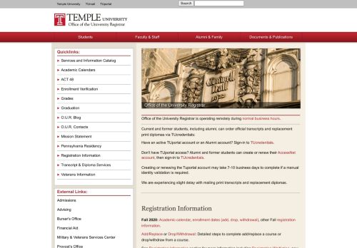 
                            8. Electronic Transcripts | Office of the Registrar | Temple University
