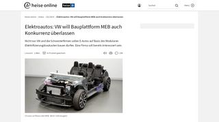 
                            9. Elektroautos: VW will Bauplattform MEB auch Konkurrenz ... - Heise