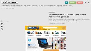 
                            5. Elektronikhändler E-Tec und Ditech wurden Kundendaten gestohlen ...