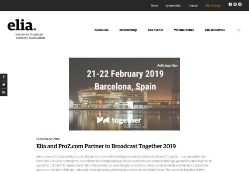 
                            13. Elia and ProZ.com Partner to Broadcast Together 2019 - Elia Association