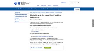 
                            9. Eligibility and Coverage | For Providers | bcbsm.com