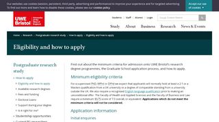 
                            13. Eligibility and how to apply - UWE Bristol: Postgraduate research study