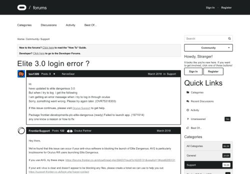 
                            3. Elite 3.0 login error ? — Oculus