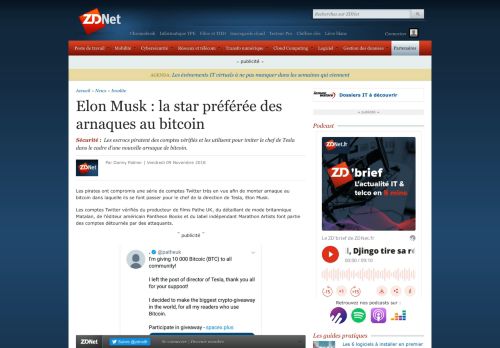 
                            9. Elon Musk : la star préférée des arnaques au bitcoin - ZDNet