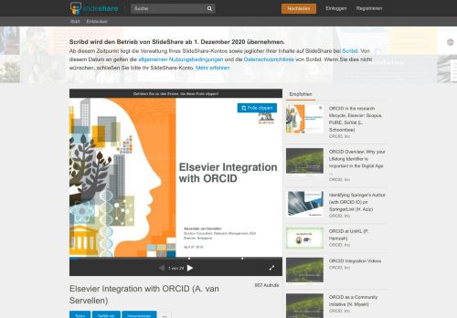 
                            12. Elsevier Integration with ORCID (A. van Servellen) - SlideShare