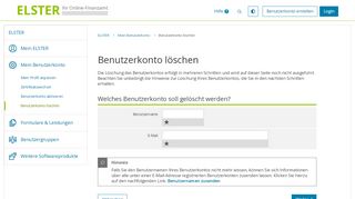 
                            2. ELSTER - Benutzerkonto loeschen - Benutzerkonto löschen