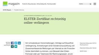 
                            12. ELSTER-Zertifikat rechtzeitig online verlängern - DATEV magazin ...