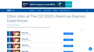 
                            13. Elton John at The O2 2020: American Express Invites tickets - AXS.com