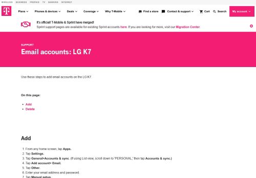 
                            5. Email accounts: LG K7 | T-Mobile Support