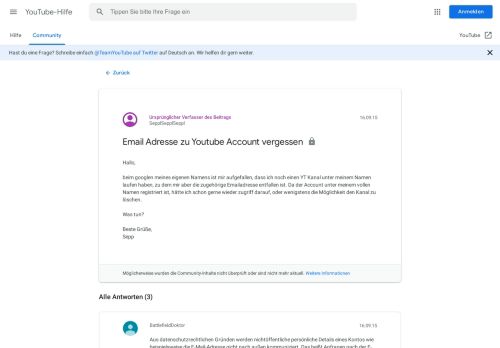 
                            5. Email Adresse zu Youtube Account vergessen - Google Product Forums