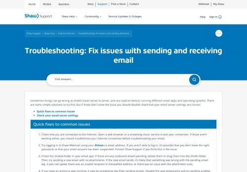 
                            6. Email Client: Send/Receive Troubleshooting | Shaw Support