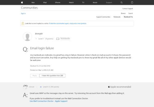 
                            5. Email login failure - Apple Community - Apple Discussions