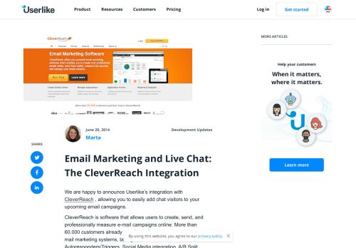 
                            5. Email Marketing and Live Chat: The CleverReach Integration - Userlike